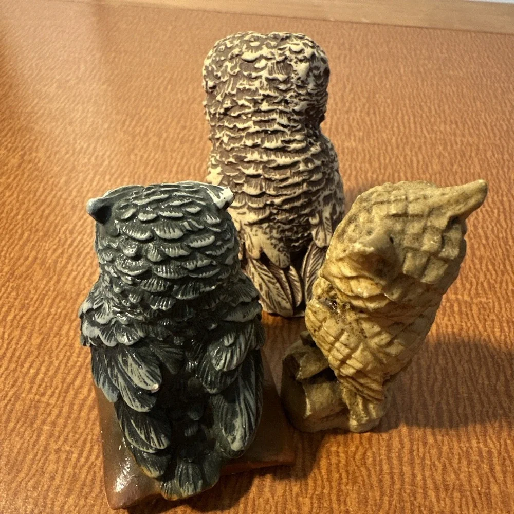 3 Vtg Small Owl Resin Figurines 2-2.5